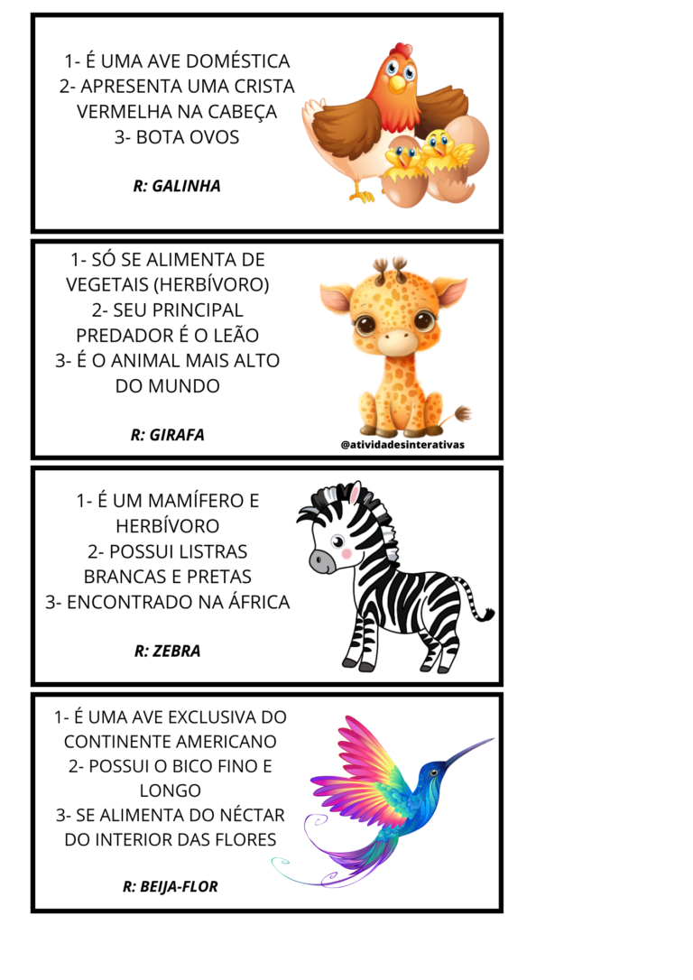 JOGO DAS 3 PISTAS SOBRE OS ANIMAIS – Atividades Interativas: Explore ...