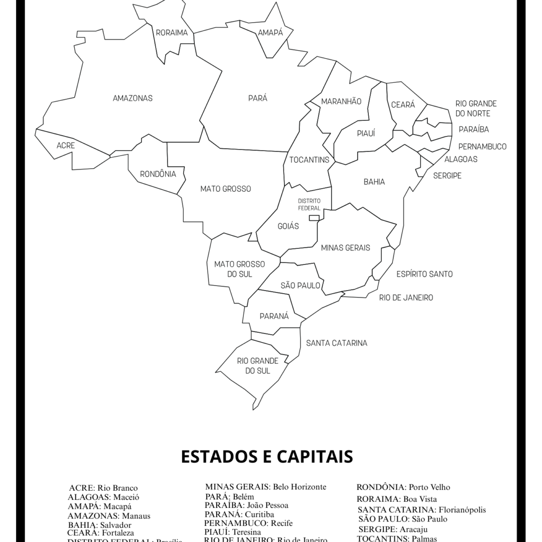 PAINEL GRANDE - MAPA DO BRASIL POLÍTICO EM PRETO E BRANCO