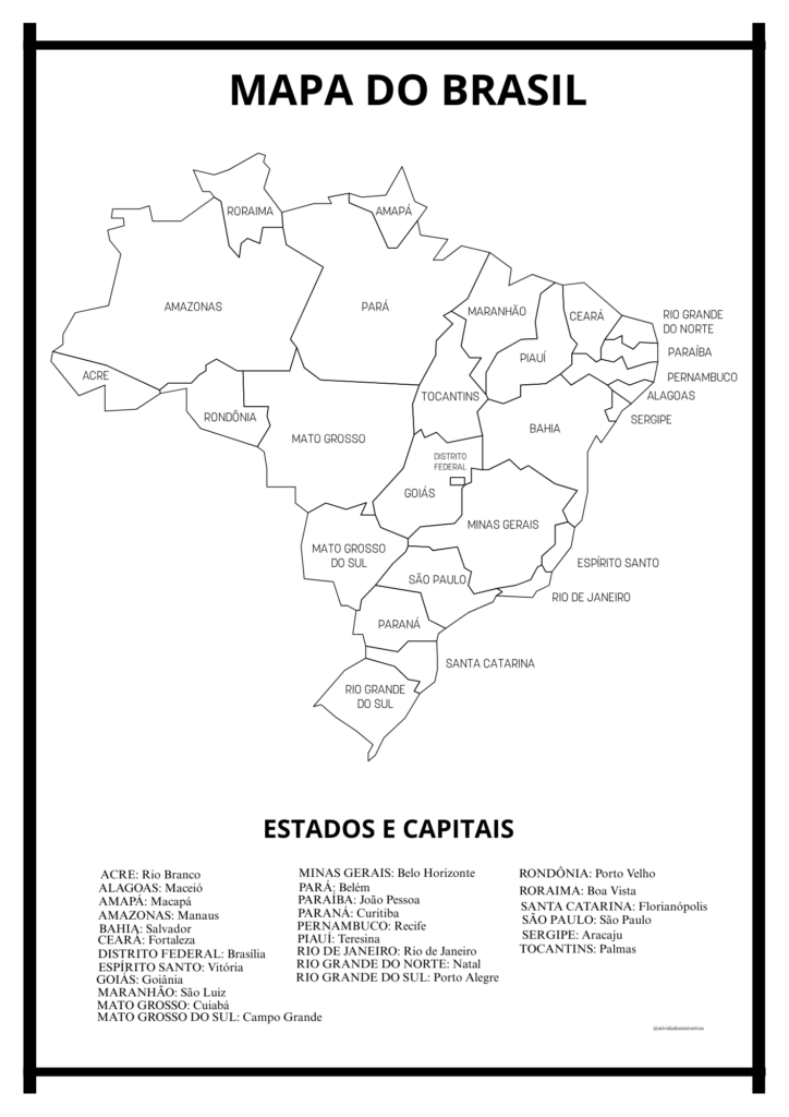 PAINEL GRANDE – MAPA DO BRASIL POLÍTICO EM PRETO E BRANCO – Atividades ...