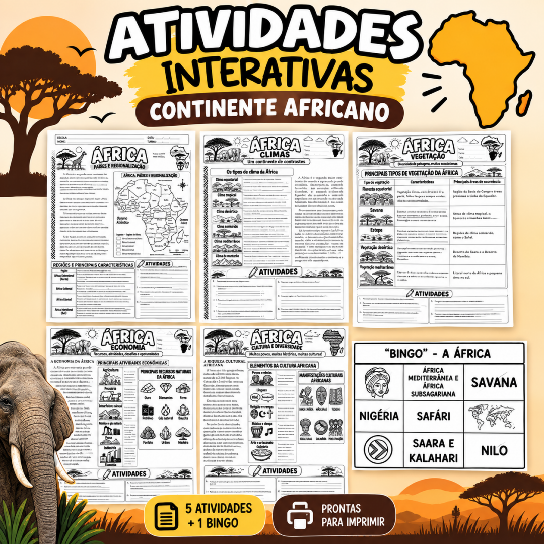 ATIVIDADES E BINGO SOBRE O CONTINENTE AFRICANO
