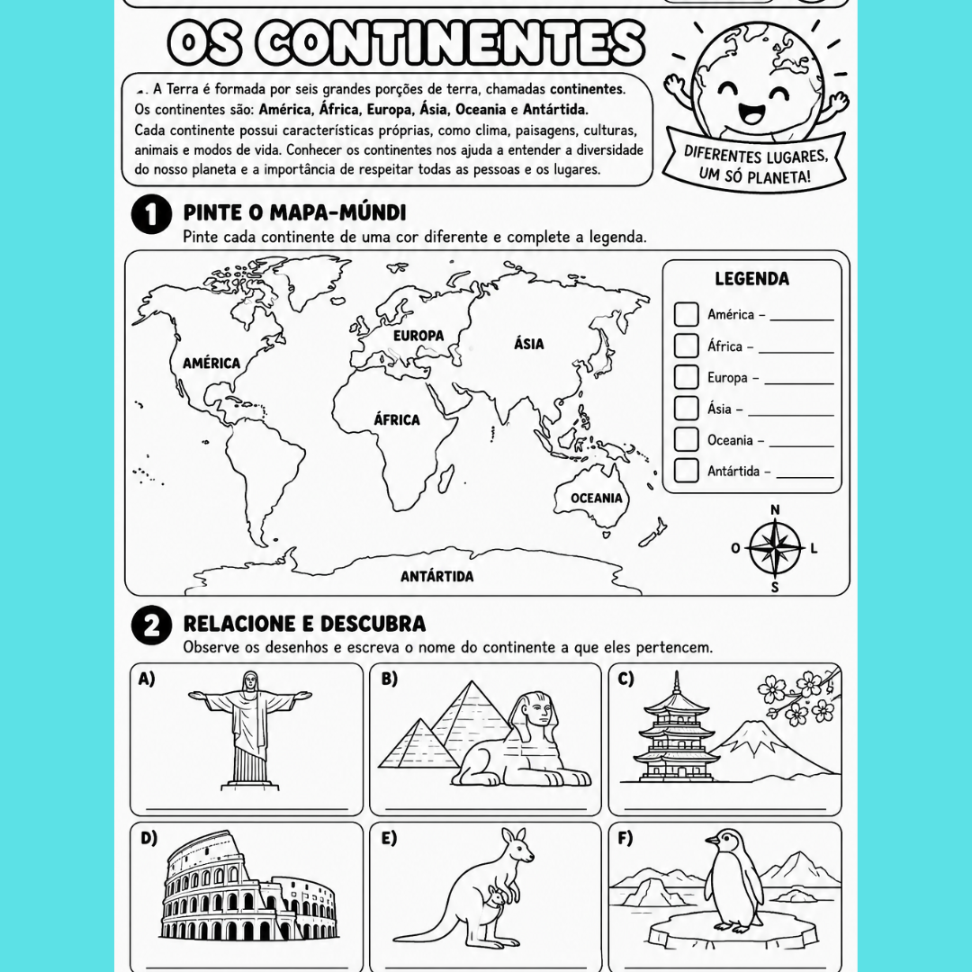 TEXTO COM ATIVIDADES SOBRE OS CONTINENTES - ENSINO FUNDAMENTL I